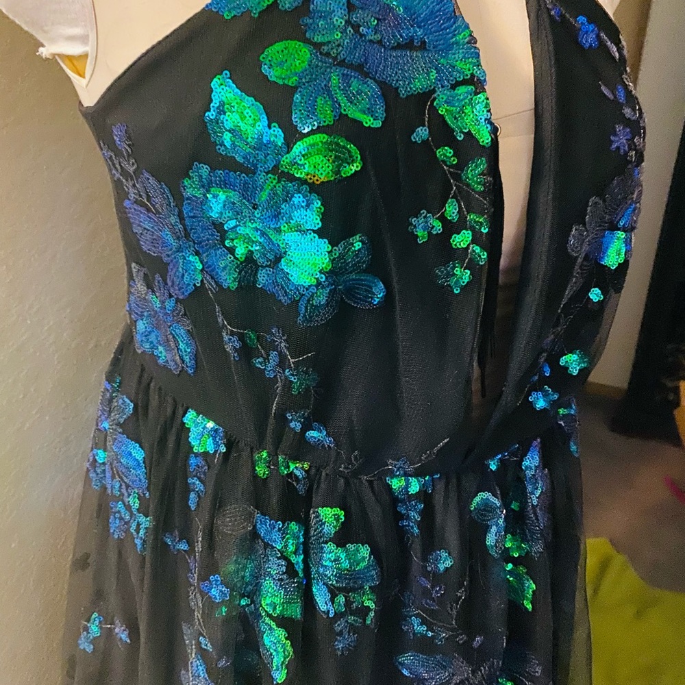 Floor length southern fried chics formal gown size Xl peacock blue green